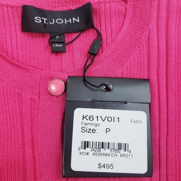 NWT St. John Super Fine Wool & Silk Ribbed Cardigan Flamingo - Picture 7 of 10